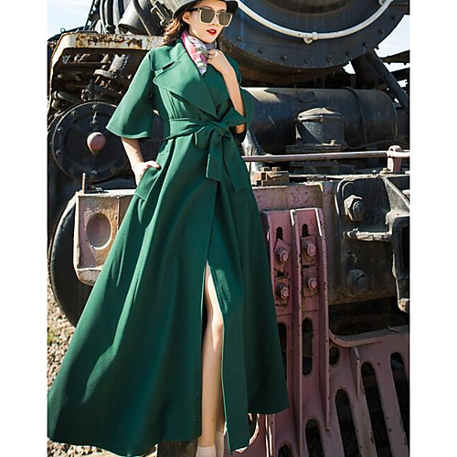 

Women's Trench Coat Solid Colored Modern Style Streetwear Fall Trench Coat Long Going out Long Sleeve Polyester Coat Tops Black