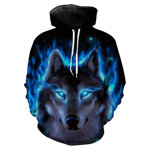 

Men's Plus Size Hoodie Wolf 3D / Animal Print Hooded Long Sleeve Blue S M L XL XXL XXXL / Spring / Winter