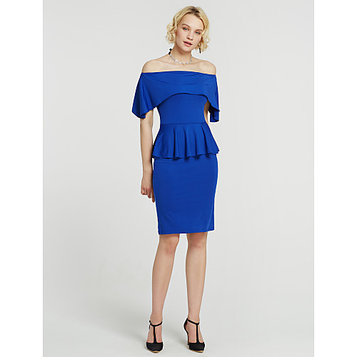 

Women's Sheath Dress Midi Dress White Black Blue Red Half Sleeve Solid Colored Backless Split Ruched Summer Boat Neck Off Shoulder S M L XL