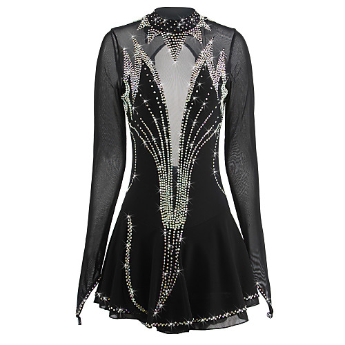 

Figure Skating Dress Women's Girls' Ice Skating Dress Black Open Back Spandex High Elasticity Competition Skating Wear Handmade Ice Skating Figure Skating