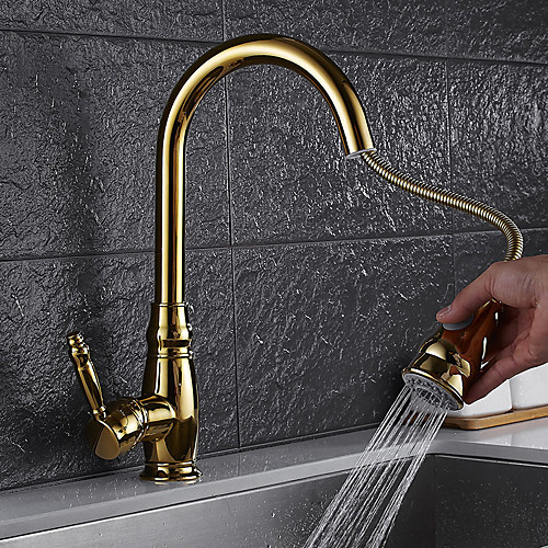 

Kitchen faucet - Contemporary Ti-PVD Pull-out / ­Pull-down Vessel / Brass / Single Handle One Hole