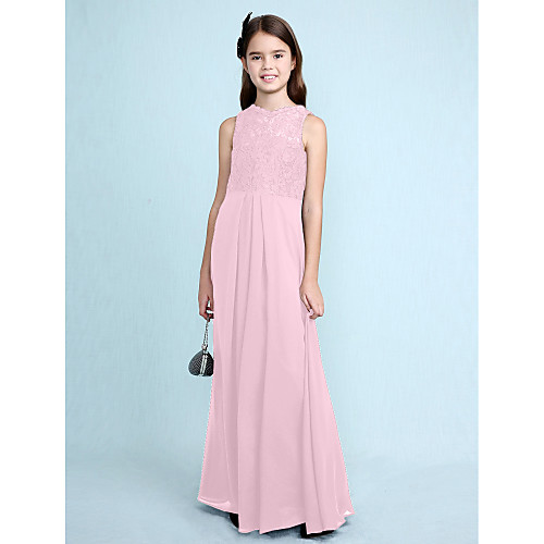 

Sheath / Column Scoop Neck Floor Length Chiffon / Lace Junior Bridesmaid Dress with Lace / Natural