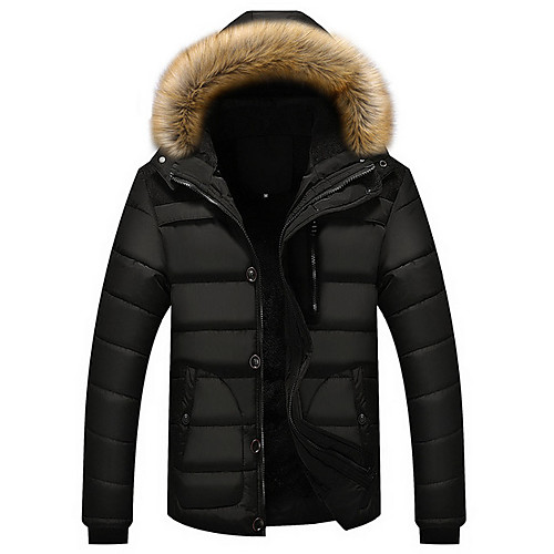 

Men's Padded Parka Going out Casual / Daily Solid Colored Polyester Long Sleeve Black / Red / Khaki M / L / XL
