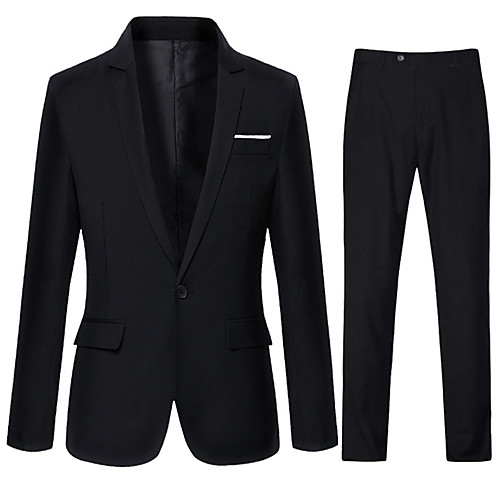 

Black Solid Colored Regular Fit Cotton / Polyester Men's Suit - Shirt Collar / Fall / Long Sleeve