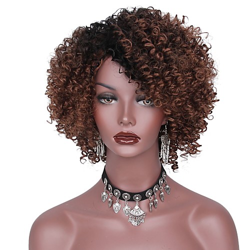 

Synthetic Wig Afro Afro Layered Haircut Wig Short Black / Brown Grey Synthetic Hair Women's Dark Roots Brown