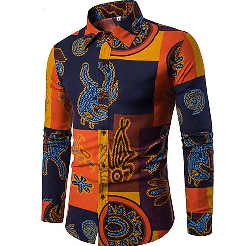 

Men's Shirt Tribal Print Long Sleeve Going out Tops Vintage Boho Black