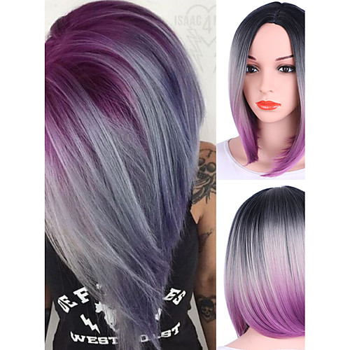 

Women Synthetic Wig Short Straight Black/Purple Ombre Hair Layered Haircut Natural Wigs Costume Wig