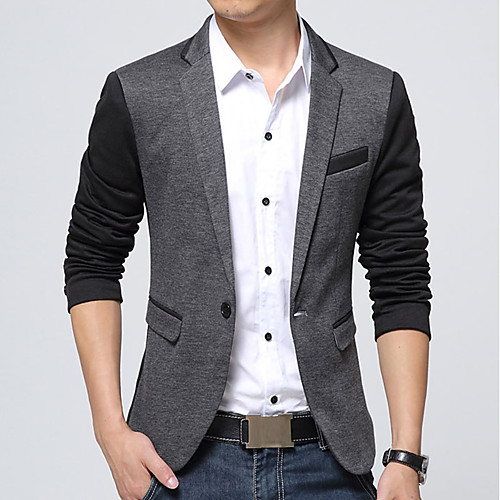 

Dark Gray / Gray Color Block Acrylic / Cotton / Polyester Men's Suit - V Neck / Fall / Winter / Long Sleeve / Work / Plus Size