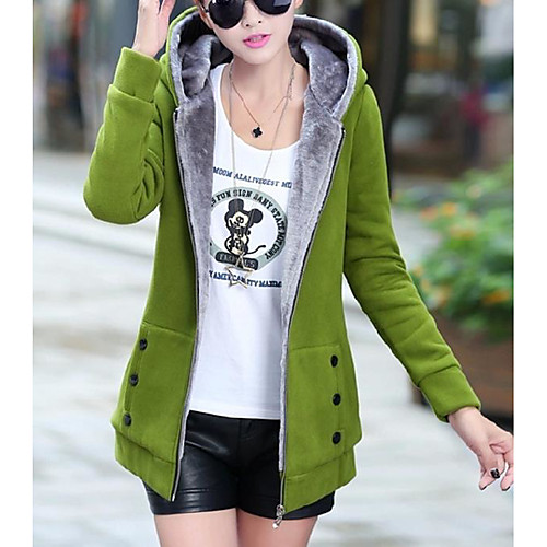 

Women's Going out Casual / Street chic Fall Regular Coat, Solid Colored Hooded Long Sleeve Cotton / Nylon Dark Gray / Yellow / Wine