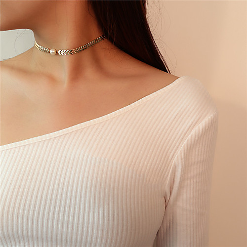 

Women's Choker Necklace Pendant Foxtail chain Herringbone Chain Leaf Ladies Simple Sweet Imitation Pearl Alloy Gold Silver Necklace Jewelry For Party Formal