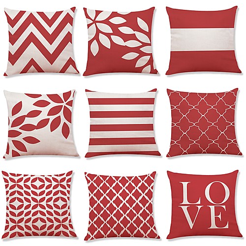 

9 pcs Linen Pillow Cover, Striped Geometric Art Deco