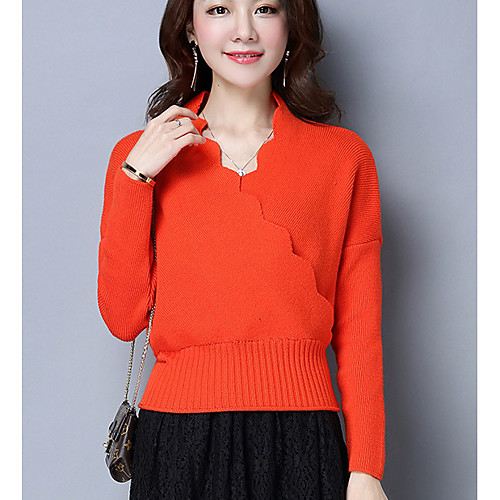 

Women's Solid Colored Pullover Long Sleeve Short Sweater Cardigans V Neck Fall Black Blue Red