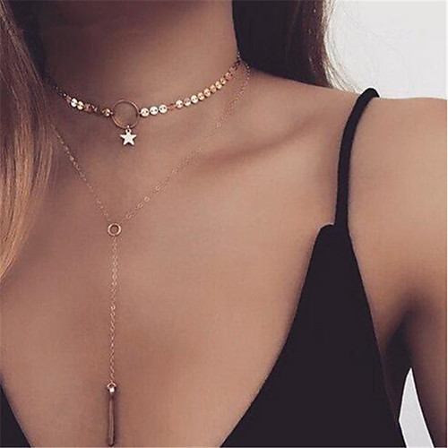 

Women's Choker Necklace Layered Necklace Layered Tassel Fringe Lariat Star Ladies European Fashion Multi Layer Silver Plated Gold Plated Gold Silver Necklace Jewelry One-piece Suit For Party Carnival