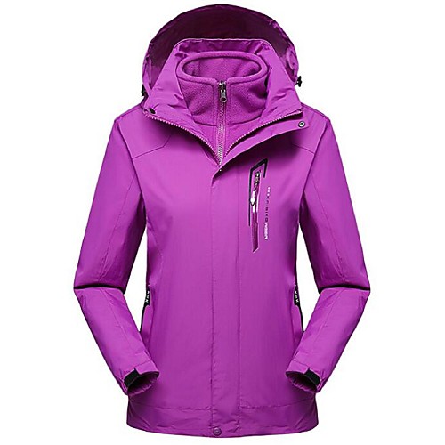 

Women's Hiking 3-in-1 Jackets Winter Outdoor Solid Color Windproof 3-in-1 Jacket Winter Jacket Top Full Length Visible Zipper Camping / Hiking Ski / Snowboard Climbing Purple Fuchsia Hiking Jackets
