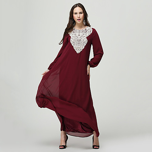 

Arabian Women's A-Line Slip Ethnic Style Dresses&Skirts Lace Muslim Vacation Dress Arabian Dress Abaya Kaftan Dress Jalabiya Muslim Dress Maxi Dresses For Polyster Color Block Dress Abaya