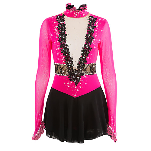 

Figure Skating Dress Women's Girls' Ice Skating Dress Flower Patchwork Spandex Mesh Lace High Elasticity Training Competition Skating Wear Breathable Handmade Fashion Dumb Light Long Sleeve Ice