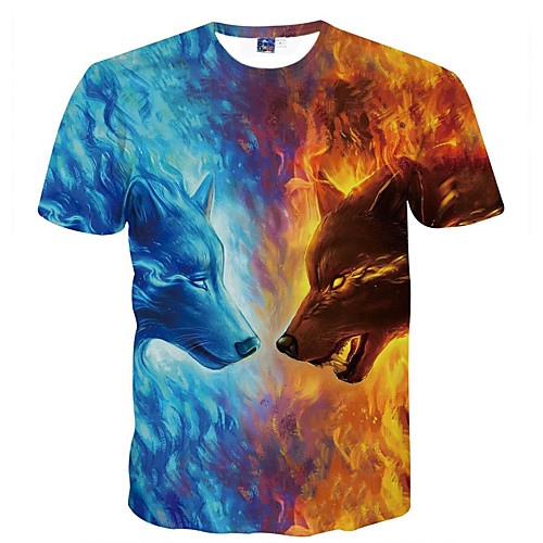 

Men's Graphic Animal Wolf Print T-shirt Basic Daily Club Weekend Round Neck Blue / Summer / Short Sleeve