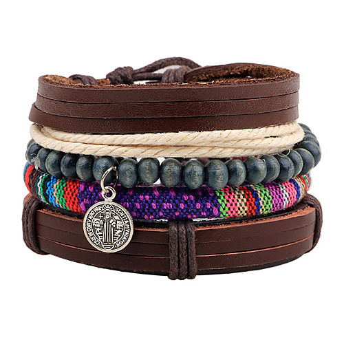 

Men's Women's Bead Bracelet Wrap Bracelet Leather Bracelet Ethnic Fashion Colorful Wooden Bracelet Jewelry Brown For Gift Carnival