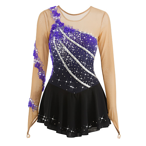 

Figure Skating Dress Women's Girls' Ice Skating Dress Flower Halo Dyeing Spandex Leisure Sports Competition Skating Wear Breathable Handmade Fashion Long Sleeve Ice Skating Figure Skating
