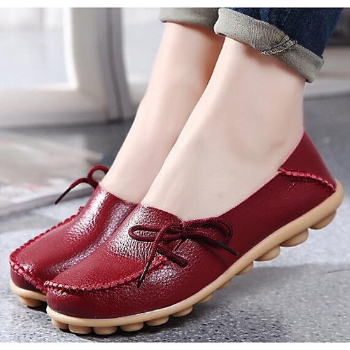 

Women's Loafers & Slip-Ons Flat Heel Round Toe Nappa Leather Comfort / Ballerina Spring / Fall Blue / Pink / Wine / EU39