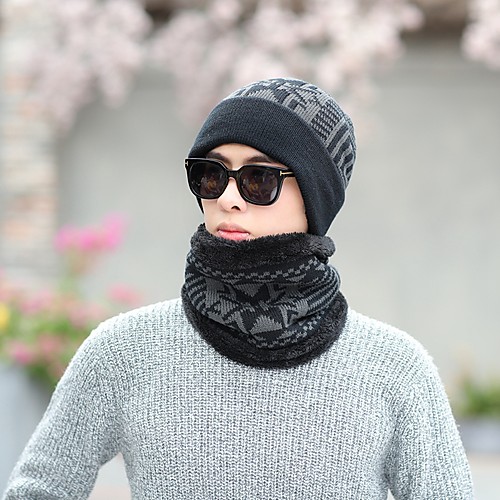 

Men's Floppy Hat Sweater Work Knitted Print Winter Black Navy Blue