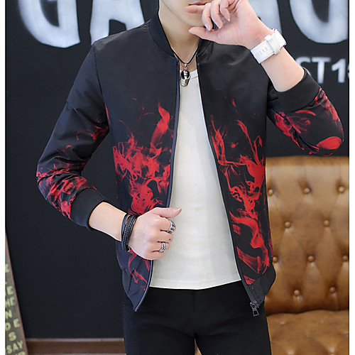 

Men's Leather Jackets Pleated Fall Jacket Regular Casual / Daily Long Sleeve Cotton Coat Tops White
