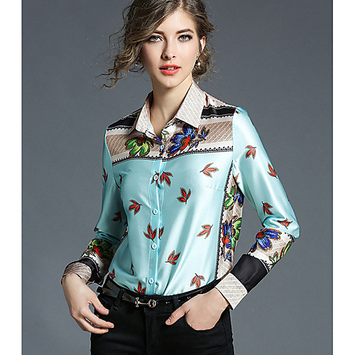 

Women's Shirt Print Long Sleeve Going out Tops Light Green