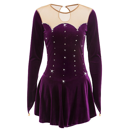 

21Grams Figure Skating Dress Women's Girls' Ice Skating Dress Purple Velvet Competition Skating Wear Handmade Classic Long Sleeve Ice Skating Figure Skating