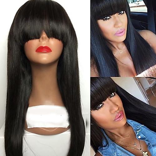 

Human Hair Lace Front Wig With Bangs style Brazilian Hair Straight Wig 130% Density with Baby Hair 100% Virgin Unprocessed Women's Long Human Hair Lace Wig