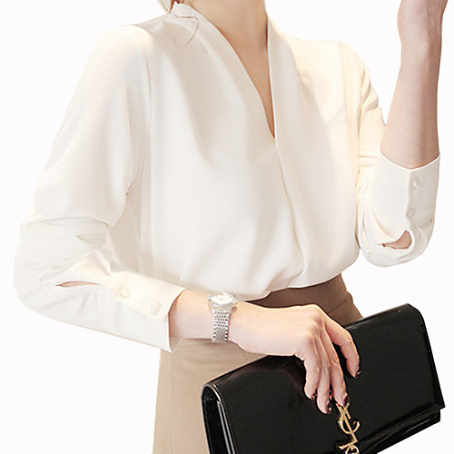 

Women's Shirt Solid Colored Long Sleeve Casual / Daily Tops Cotton Streetwear White