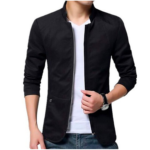 

Men's Basic Jackets Solid Colored Fall Jacket Regular Daily Long Sleeve Cotton Coat Tops Black
