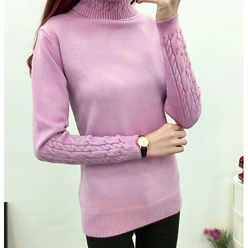 

Women's Casual Solid Colored Pullover Cotton Long Sleeve Slim Short Sweater Cardigans Turtleneck Fall Winter White Black Purple