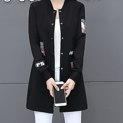 

Women's Trench Coat Solid Colored Sequins Fall Trench Coat Long Daily Long Sleeve Cotton Coat Tops White