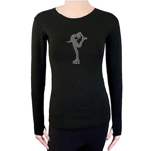 

Figure Skating Top Women's Girls' Ice Skating Top Black Spandex Stretchy Training Competition Skating Wear Solid Colored Long Sleeve Ice Skating Figure Skating