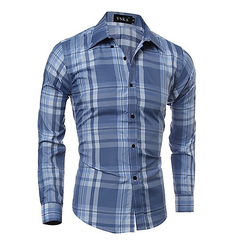 

Men's Shirt Plaid Print Long Sleeve Daily Tops Navy Blue Light Blue