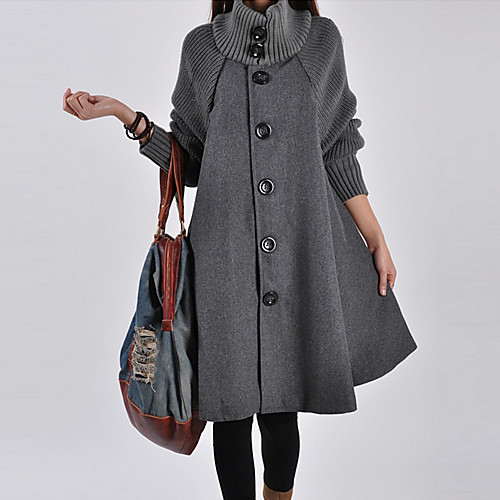 

Women's Coat Solid Colored Vintage Winter Coat Long Work Long Sleeve Acrylic Coat Tops Black / Punk & Gothic