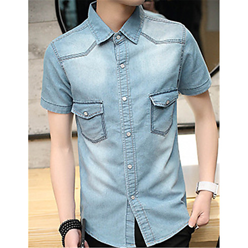 

Men's Shirt Solid Colored Short Sleeve Daily Tops Casual Dark Blue Light Blue