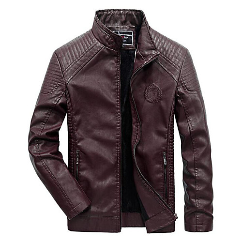 

Men's Leather Jackets Solid Colored Military Fall Faux Leather Jacket Regular Daily Long Sleeve PU Coat Tops Black