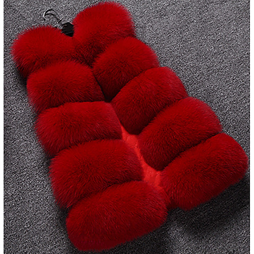 

Women's Solid Colored Fall Fur Coat Regular Daily Sleeveless Fox Fur Coat Tops White