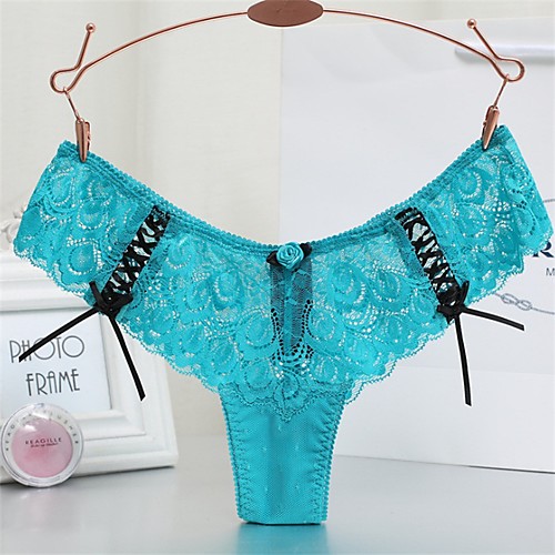 

Women's Lace Sexy G-strings & Thongs Panties Solid Colored White Black Blue M L XL