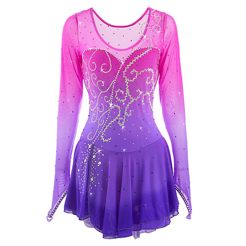 

21Grams Figure Skating Dress Women's Girls' Ice Skating Dress Pink / Purple Sky Blue Dusty Rose Halo Dyeing Spandex High Elasticity Competition Skating Wear Handmade Ice Skating Figure Skating