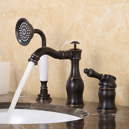 

Bathtub Faucet - Antique Oil-rubbed Bronze Roman Tub Ceramic Valve Bath Shower Mixer Taps / Single Handle Three Holes