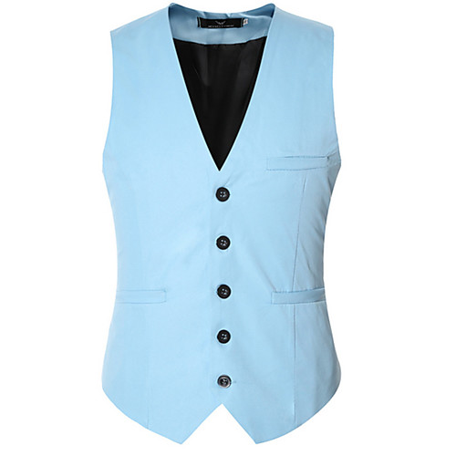 

Men's Solid Colored Fall Vest Regular Daily Sleeveless Polyester Coat Tops Black