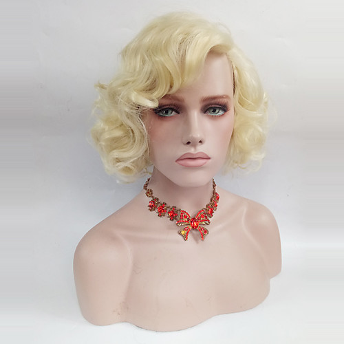 

Synthetic Wig Curly Curly Wig Blonde Medium Length Blonde Synthetic Hair Women's Side Part Blonde