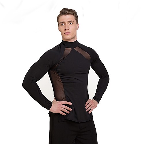 

Latin Dance Top Ruffles Men's Performance Long Sleeve Natural Tulle