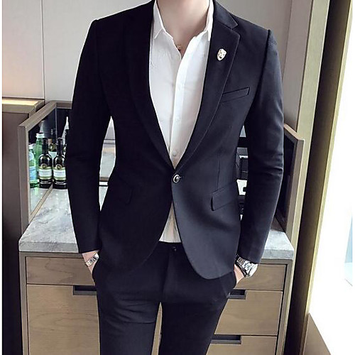 

Black Solid Colored Polyester Men's Suit - Shirt Collar / Fall / Winter / Long Sleeve / Oversized / Work
