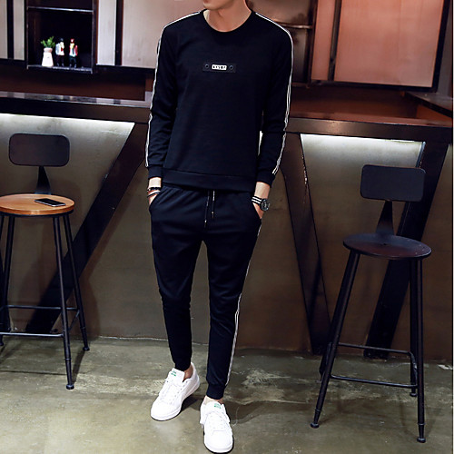 

Men's Set Striped Solid Colored Round Neck Casual / Daily Hoodies Sweatshirts Long Sleeve White Black