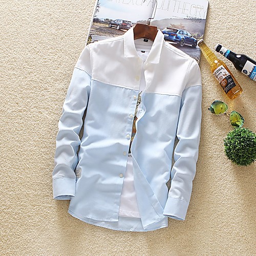 

Men's Shirt Color Block Plus Size Long Sleeve Daily Tops Blushing Pink Navy Blue Gray