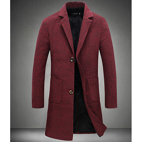 

Men's Overcoat Solid Colored Oversized Winter Coat Long Casual / Daily Long Sleeve Cotton Coat Tops Red