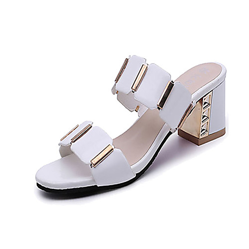 

Women's Sandals Chunky Heel Open Toe Comfort Dress PU Plaid Summer White Black / EU39